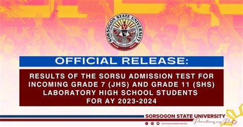 sorsogon state university entrance exam result 2024|SorSU releases Admission Test result for Incoming .